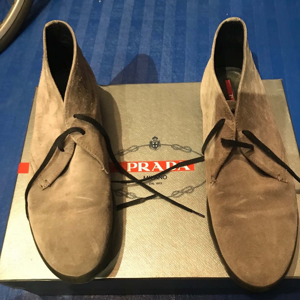 Grey suede Prada boots